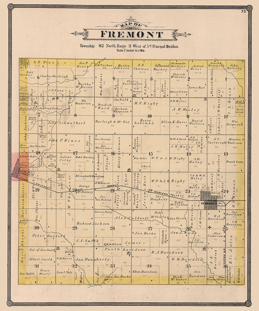 1885 Map of Fremont Township Cedar County Iowa