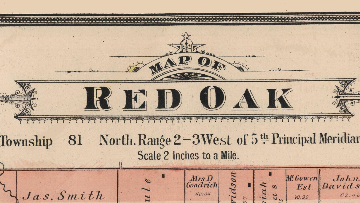 1885 Map of Red Oak Township Cedar County Iowa