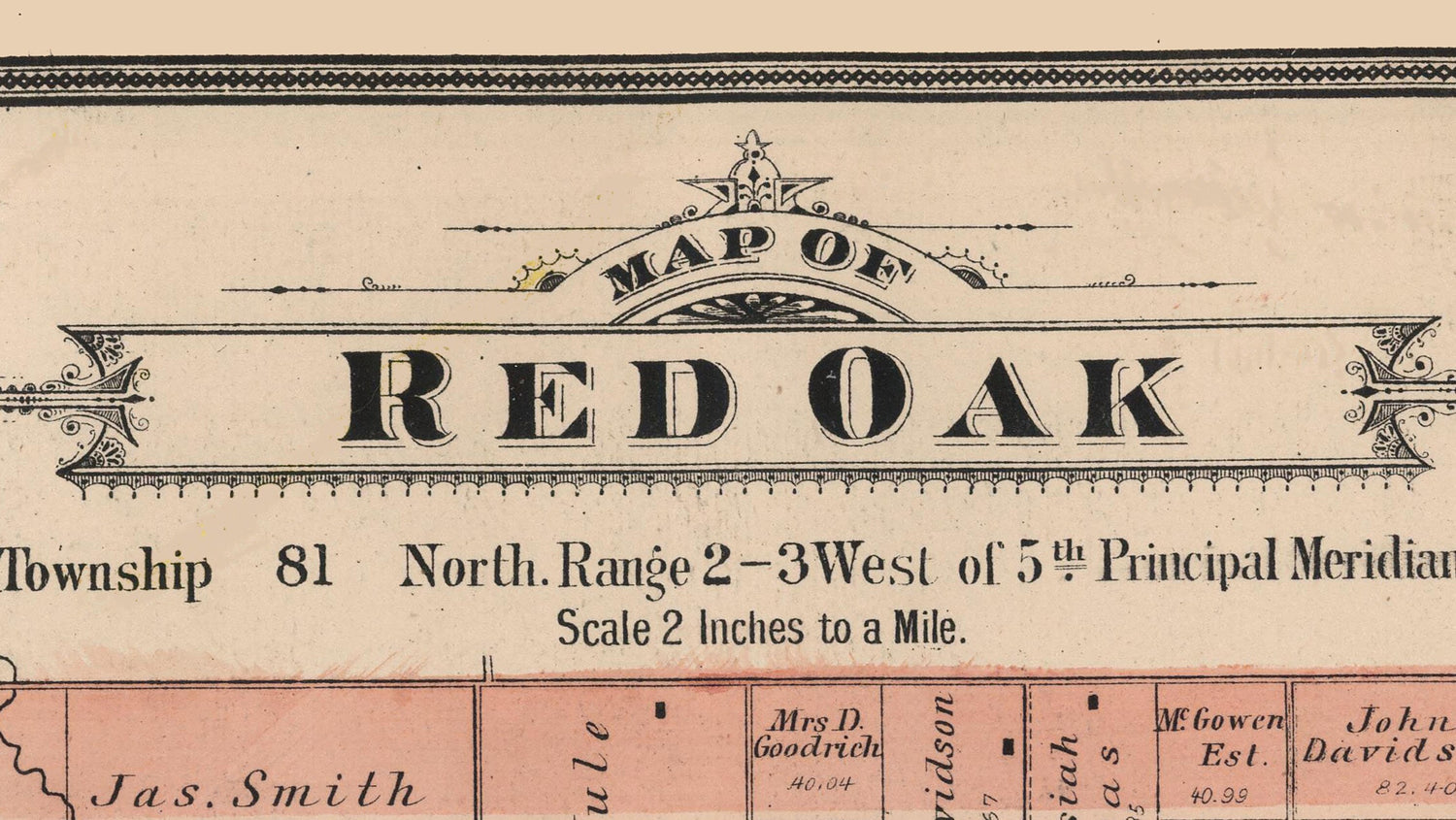 1885 Map of Red Oak Township Cedar County Iowa