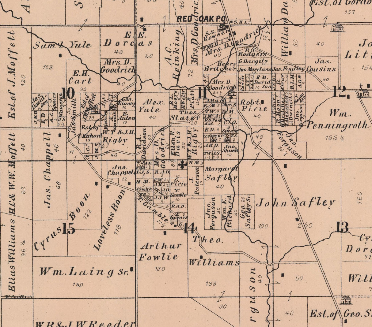 1885 Map of Red Oak Township Cedar County Iowa