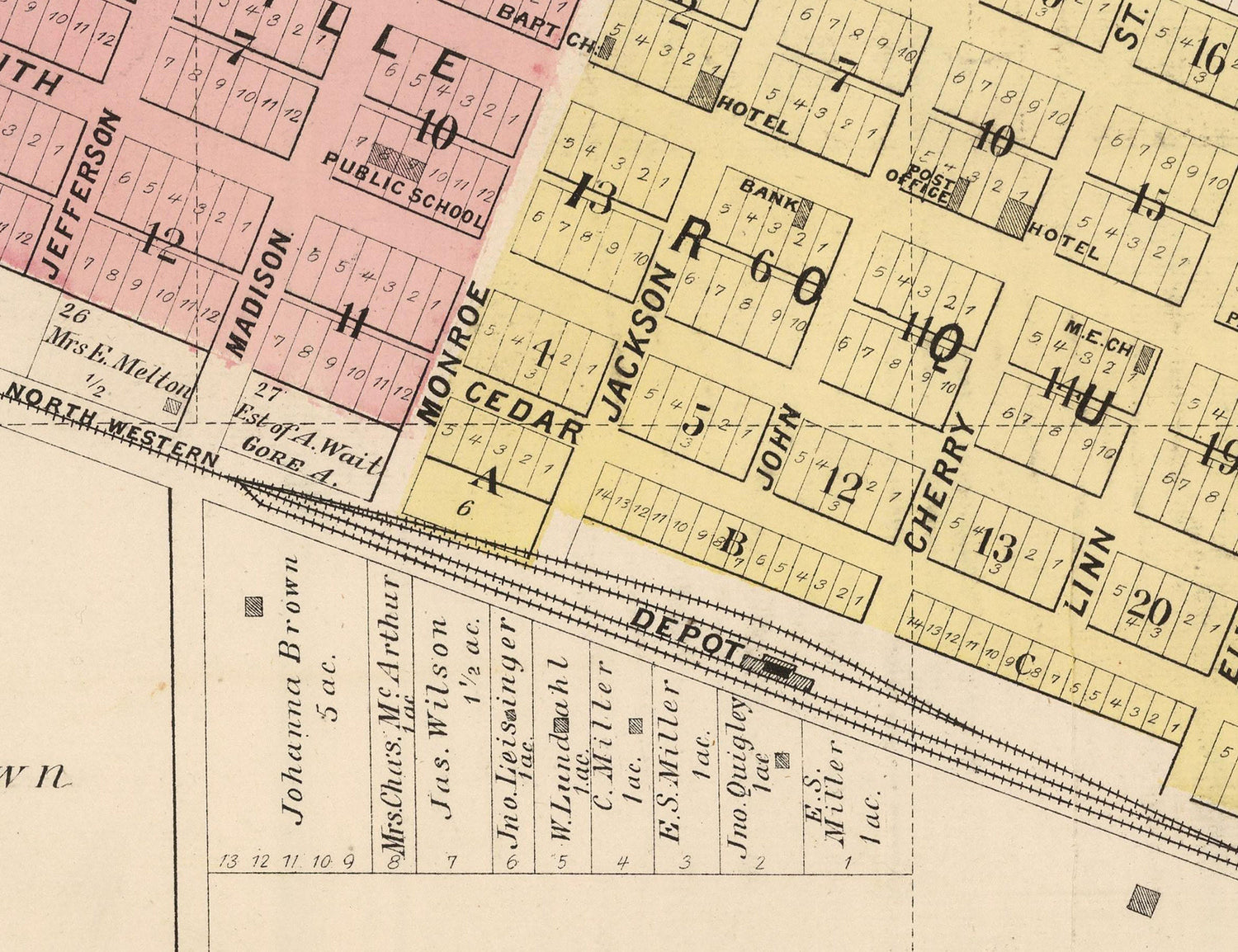 1885 Map of Mechanicsville Cedar County Iowa