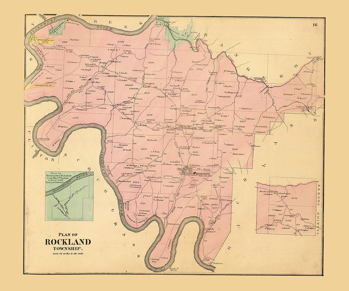 1865 Map of Rockland Township Venango County Pennsylvania Oil Region
