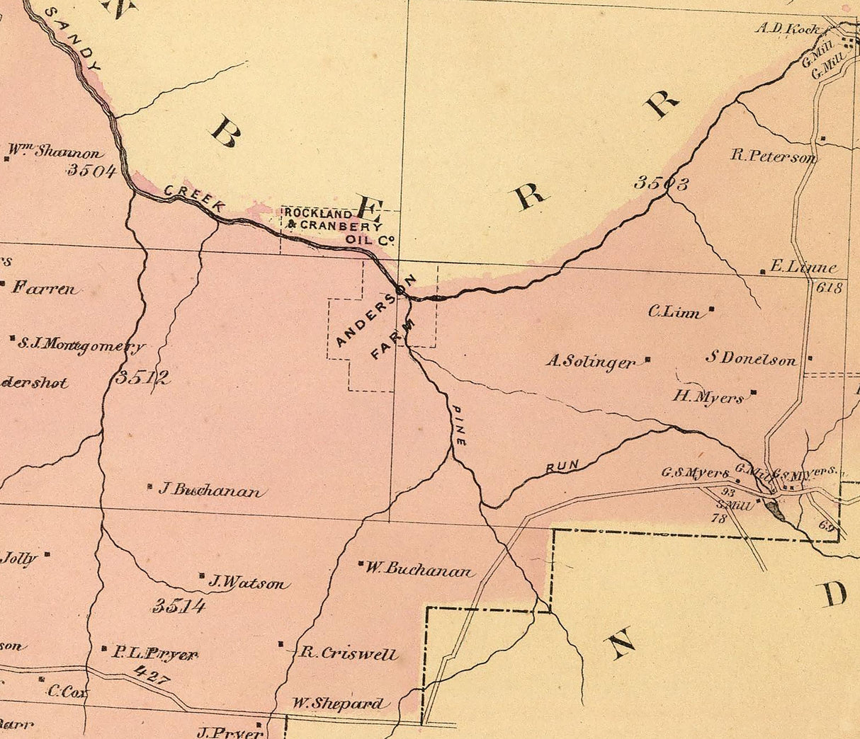 1865 Map of Rockland Township Venango County Pennsylvania Oil Region