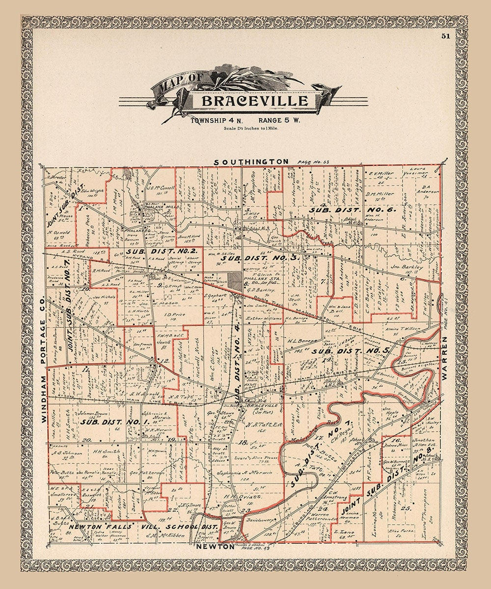 1899 Map of Braceville Township Trumbull County Ohio