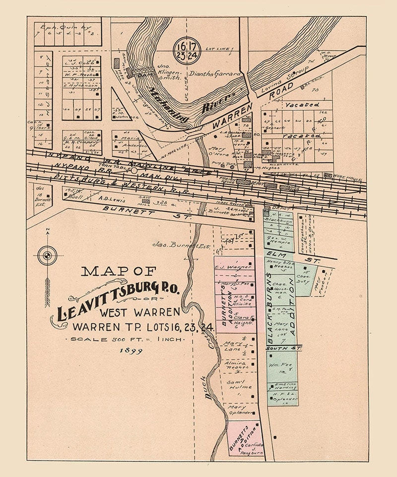 1899 Map of Leavittsburg Trumbull County Ohio