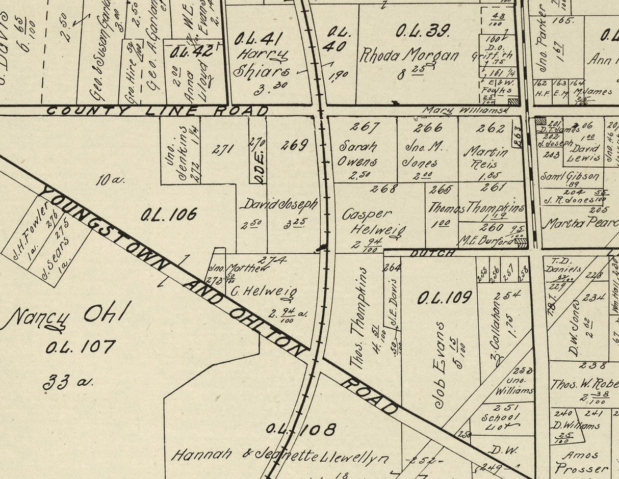 1899 Map of Mineral Ridge Village Trumbull County Ohio