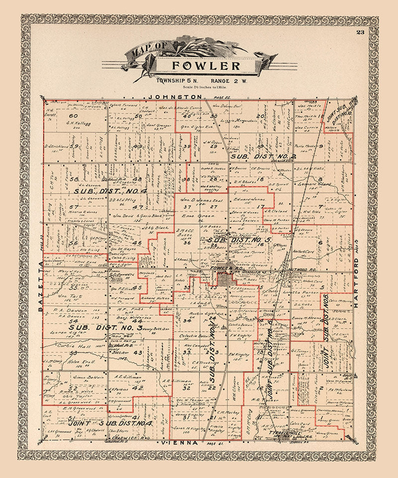 1899 Map of Fowler Township Trumbull County Ohio