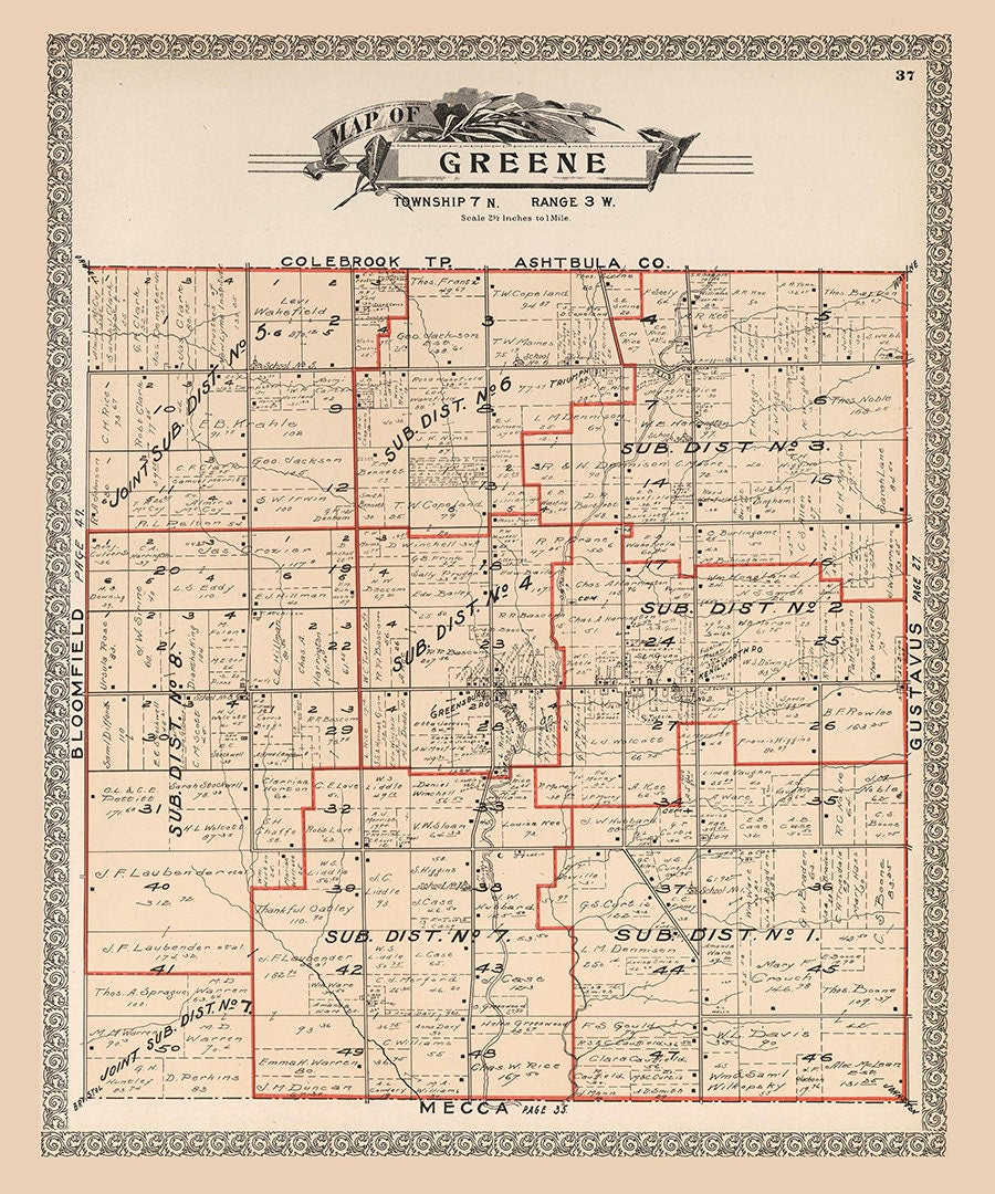 1899 Map of Greene Township Trumbull County Ohio