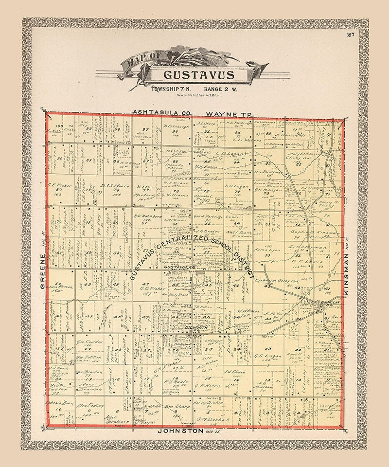1899 Map of Gustavus Township Trumbull County Ohio