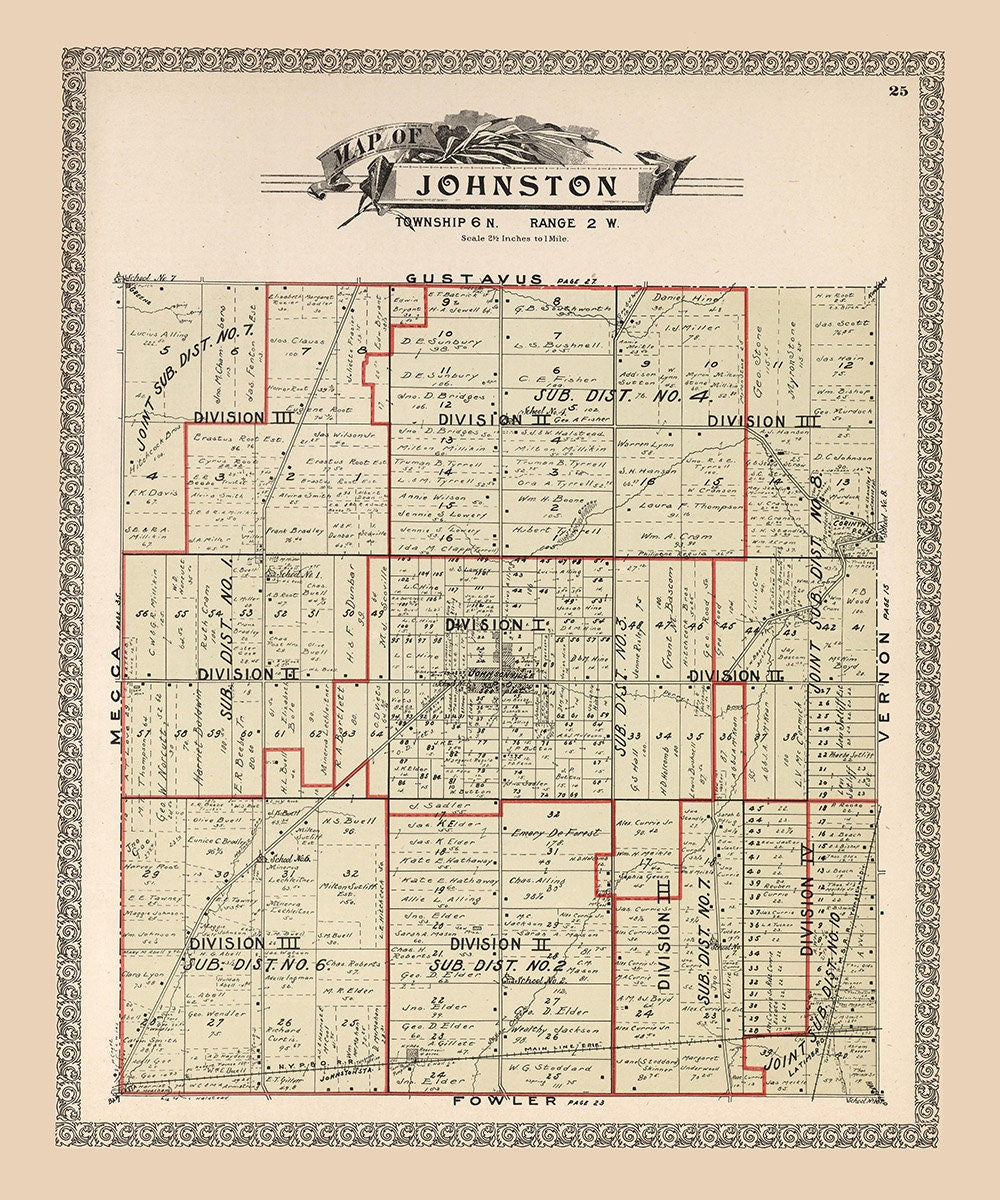 1899 Map of Johnston Township Trumbull County Ohio