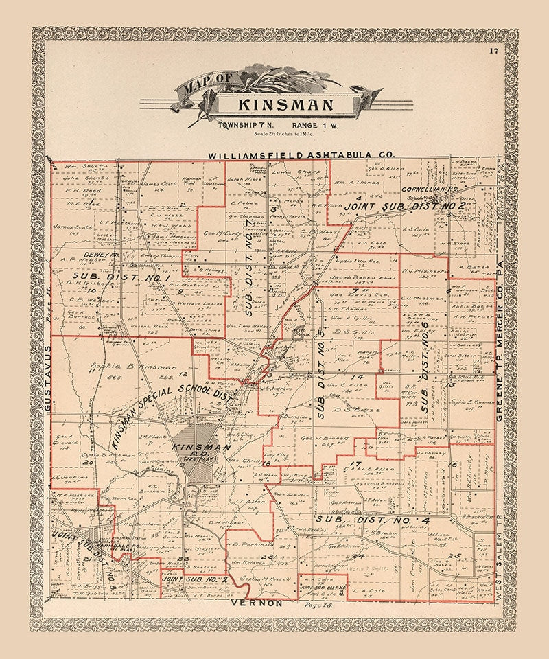 1899 Map of Kinsman Township Trumbull County Ohio
