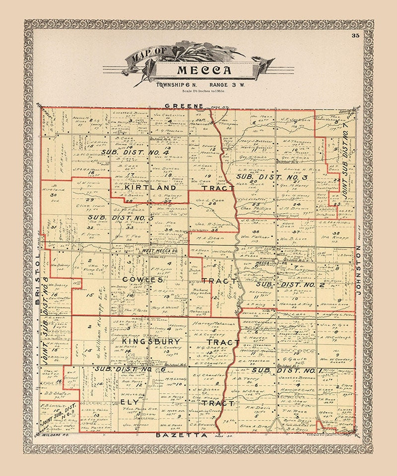 1899 Map of Mecca Township Trumbull County Ohio