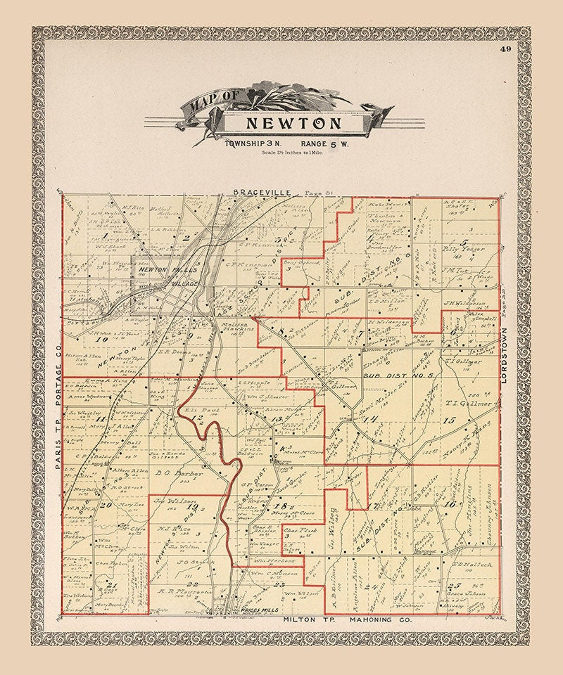 1899 Map of Newton Township Trumbull County Ohio