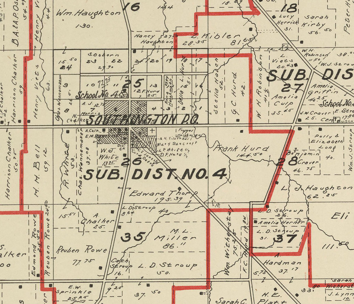 1899 Map of Southington Township Trumbull County Ohio
