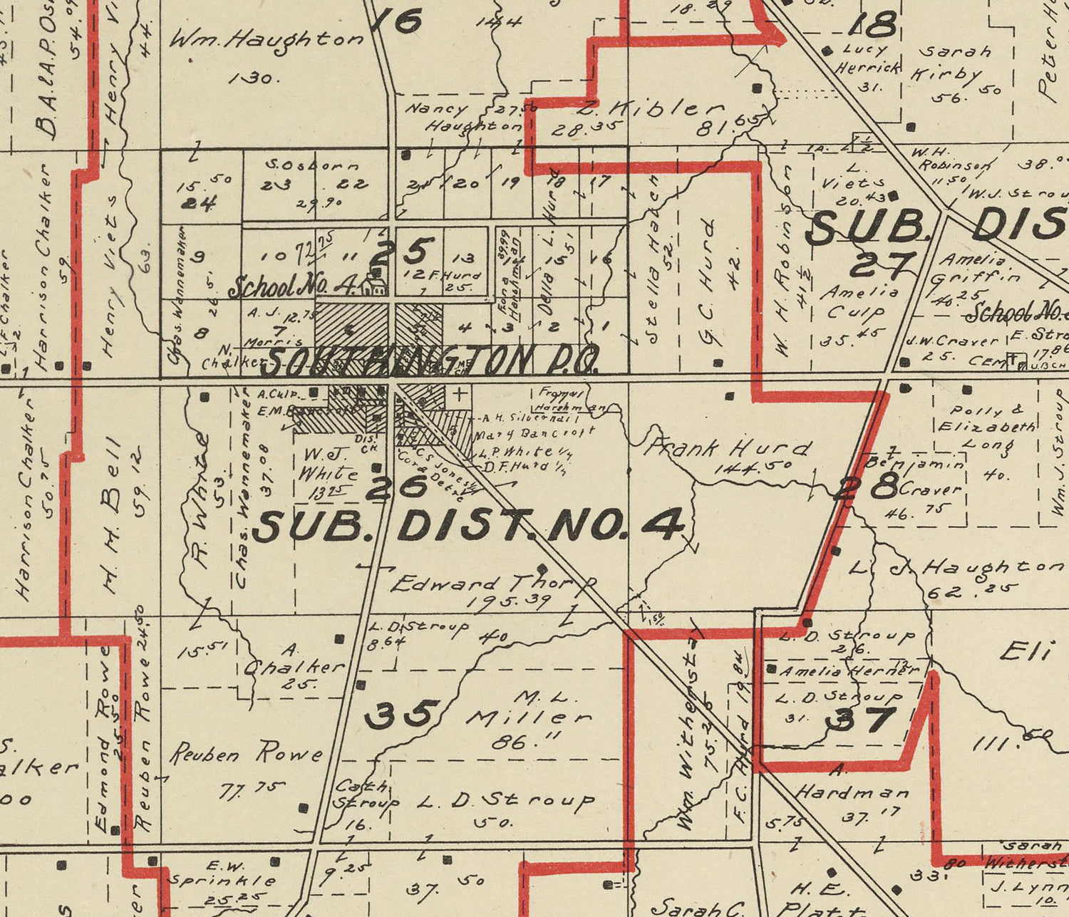 1899 Map of Southington Township Trumbull County Ohio