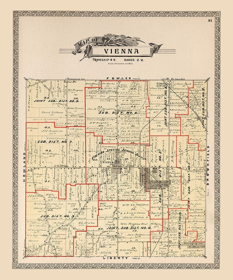 1899 Map of Vienna Township Trumbull County Ohio