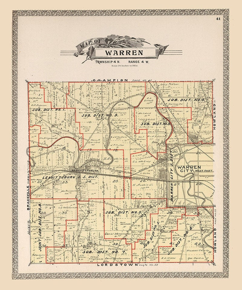 1899 Map of Warren Township Trumbull County Ohio