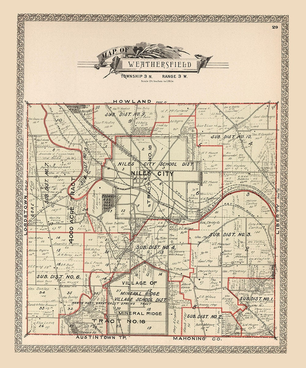 1899 Map of Weathersfield Township Trumbull County Ohio