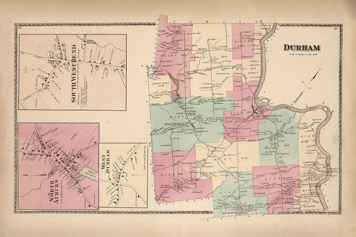 1873 Map of Durham Township Androscoggin County Maine