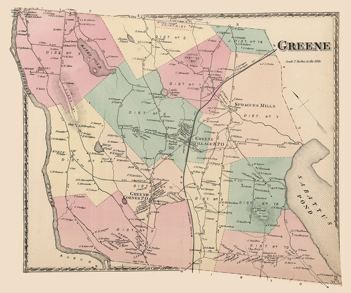 1873 Map of Greene Township Androscoggin County Maine