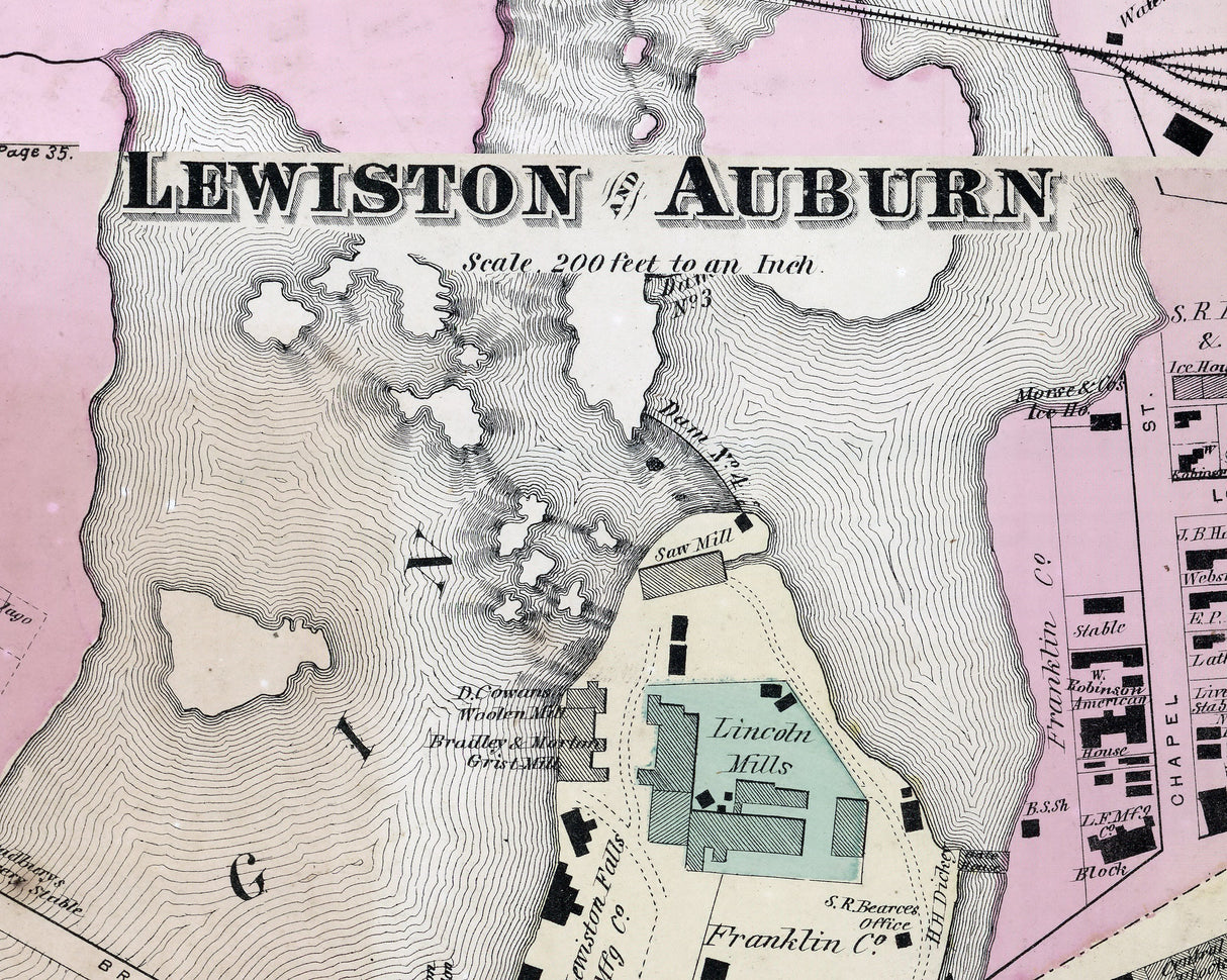 1873 Map of Lewiston and Auburn Maine
