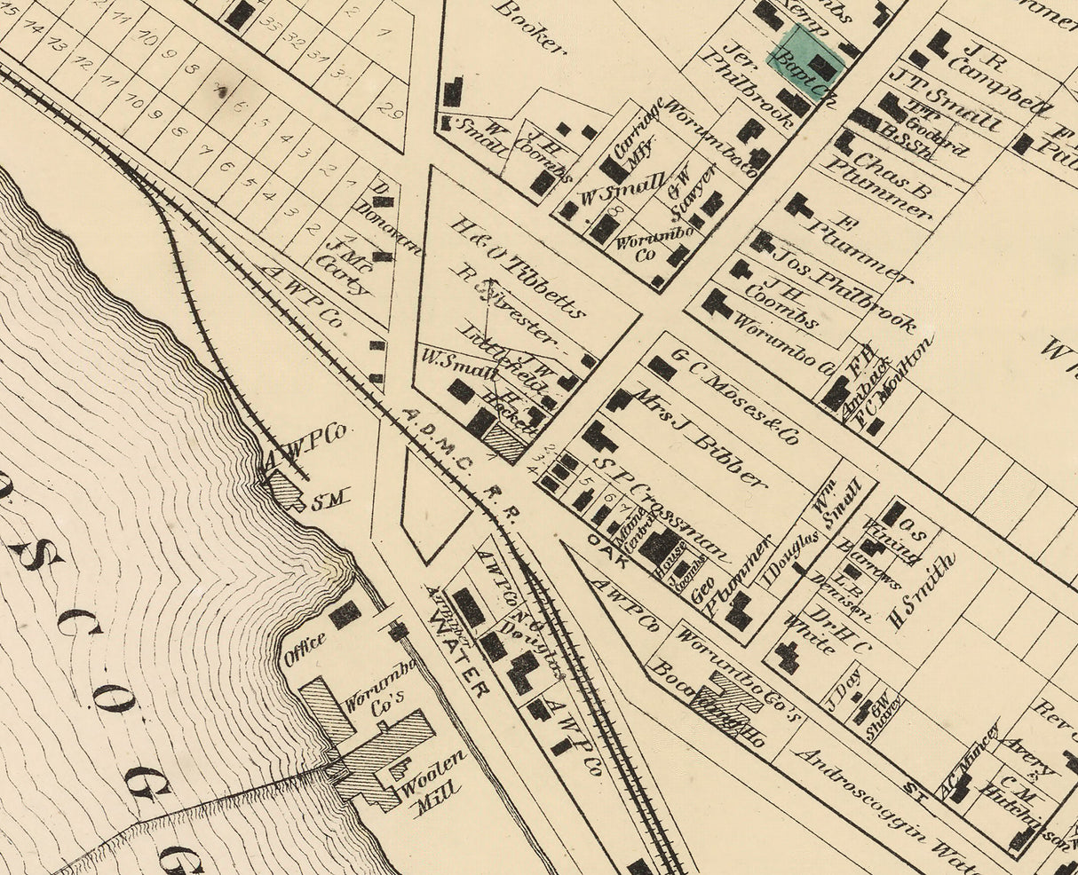 1873 Map of Lisbon Falls Village Maine