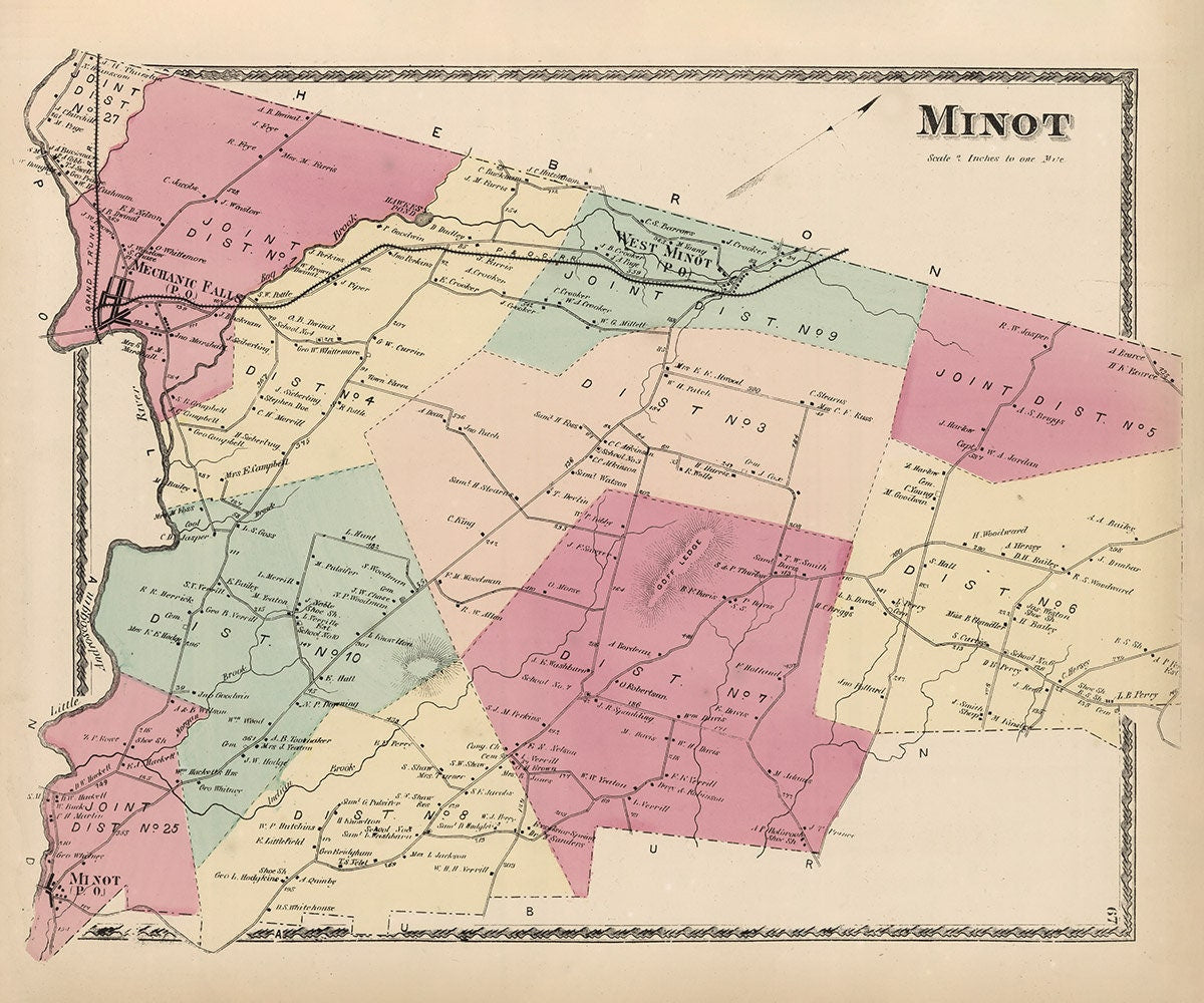 1873 Map of Minot Township Androscoggin County Maine