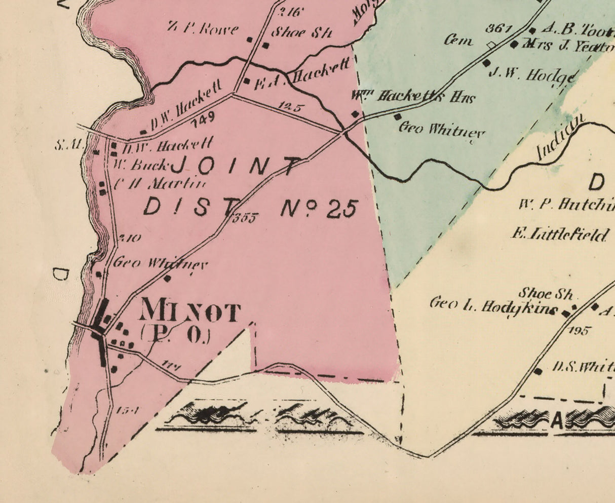 1873 Map of Minot Township Androscoggin County Maine