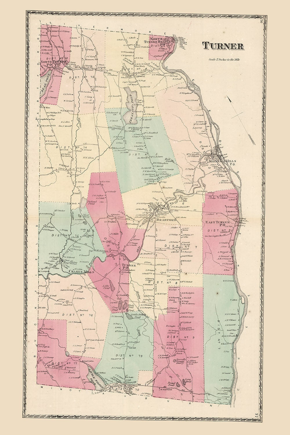 1873 Map of Turner Township Androscoggin County Maine