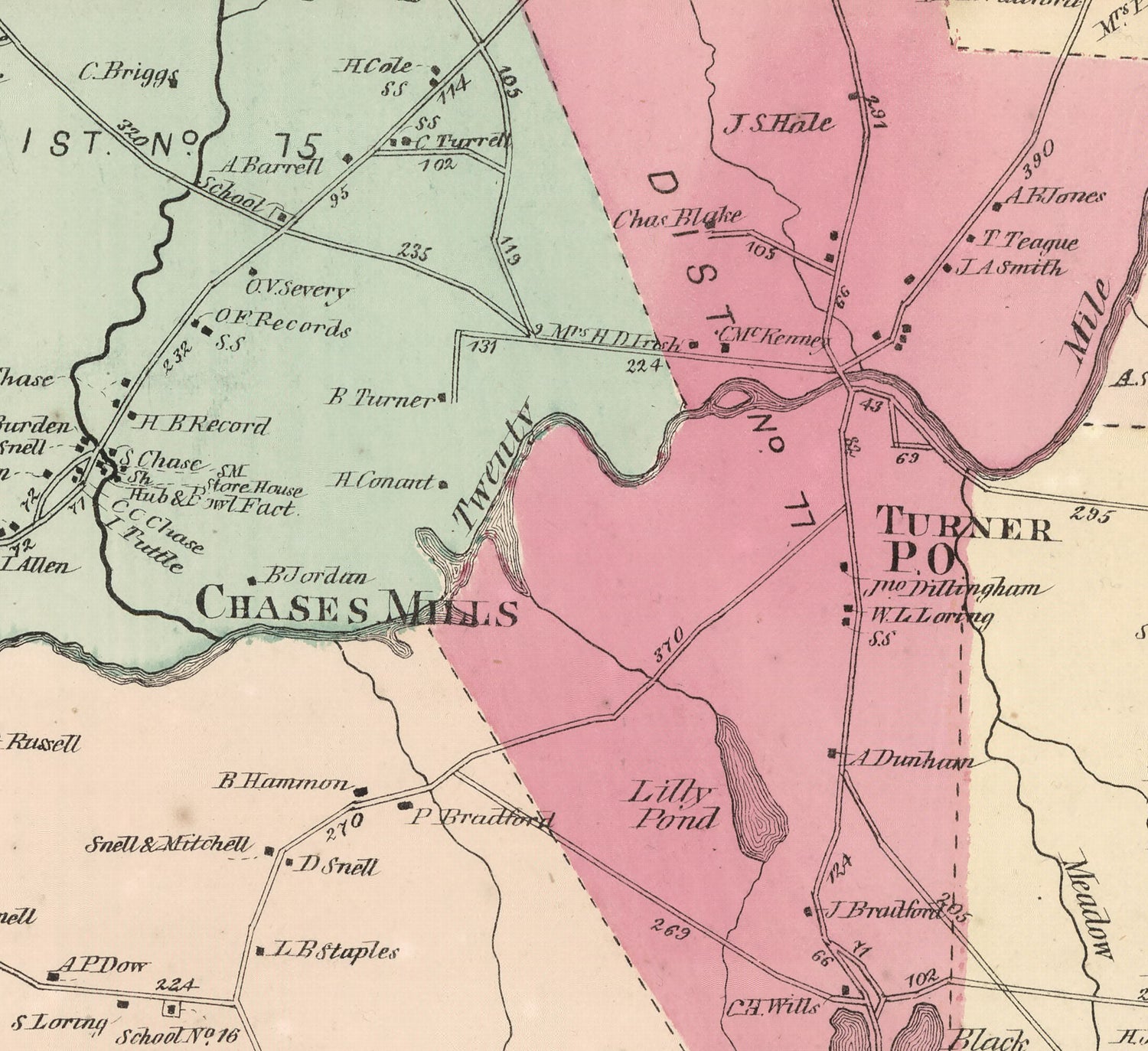 1873 Map of Turner Township Androscoggin County Maine