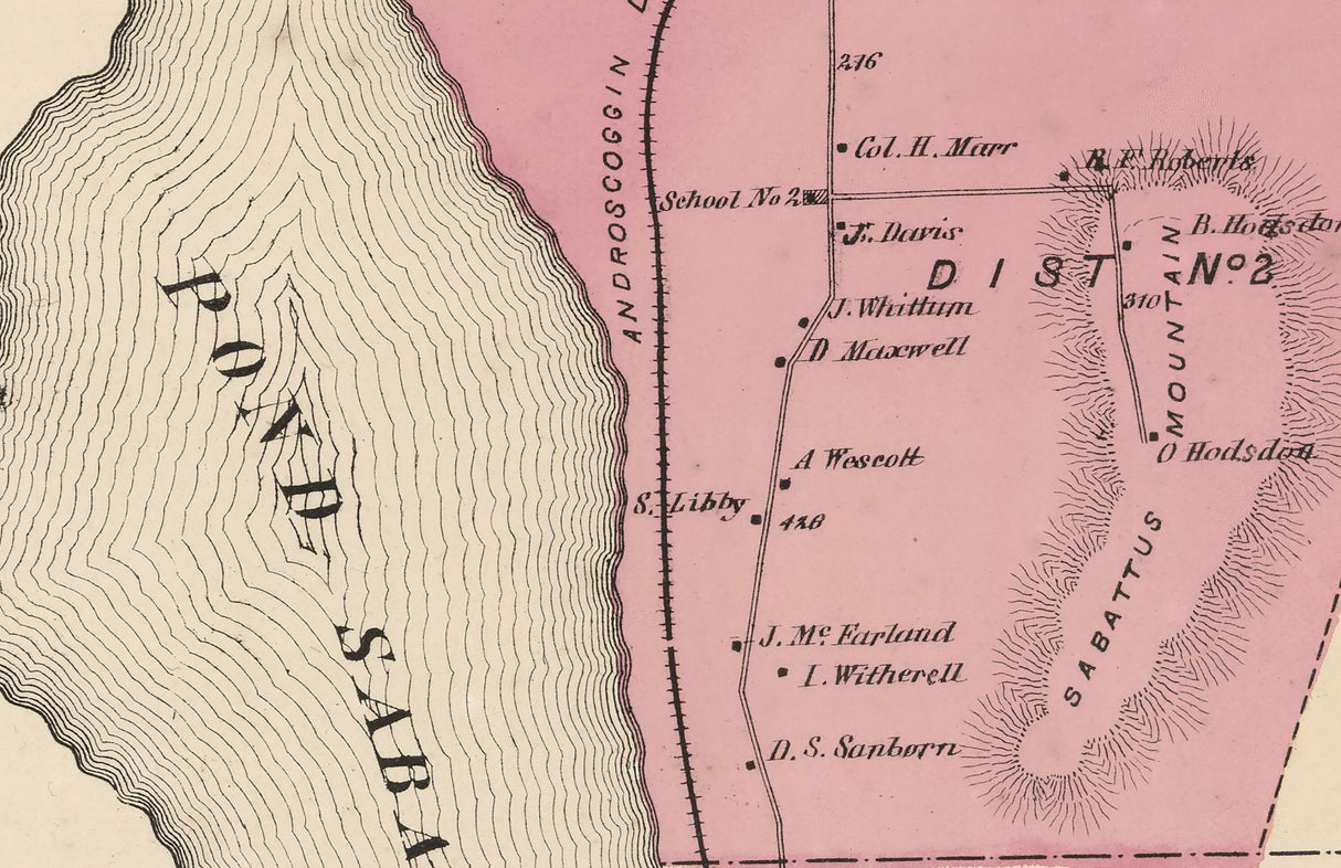 1873 Map of Wales Township Androscoggin County Maine