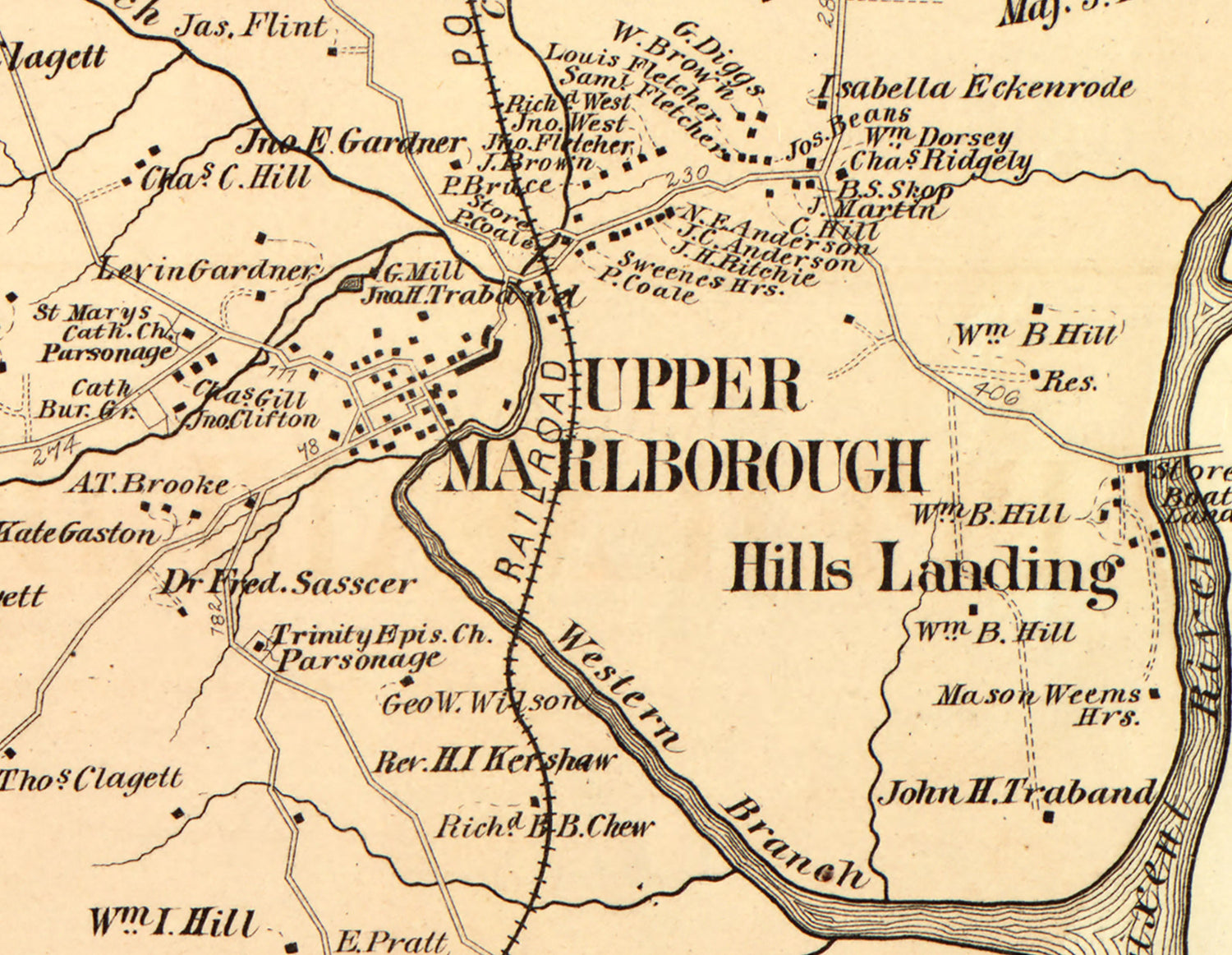 1879 Map of Upper Marlborough District Montgomery County Maryland