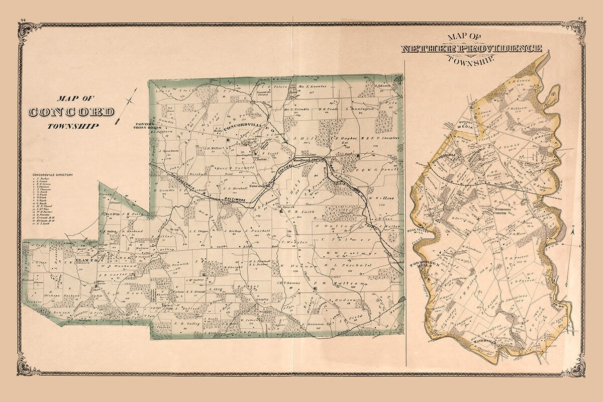 1875 Map of Concord Township Delaware County Pennsylvania