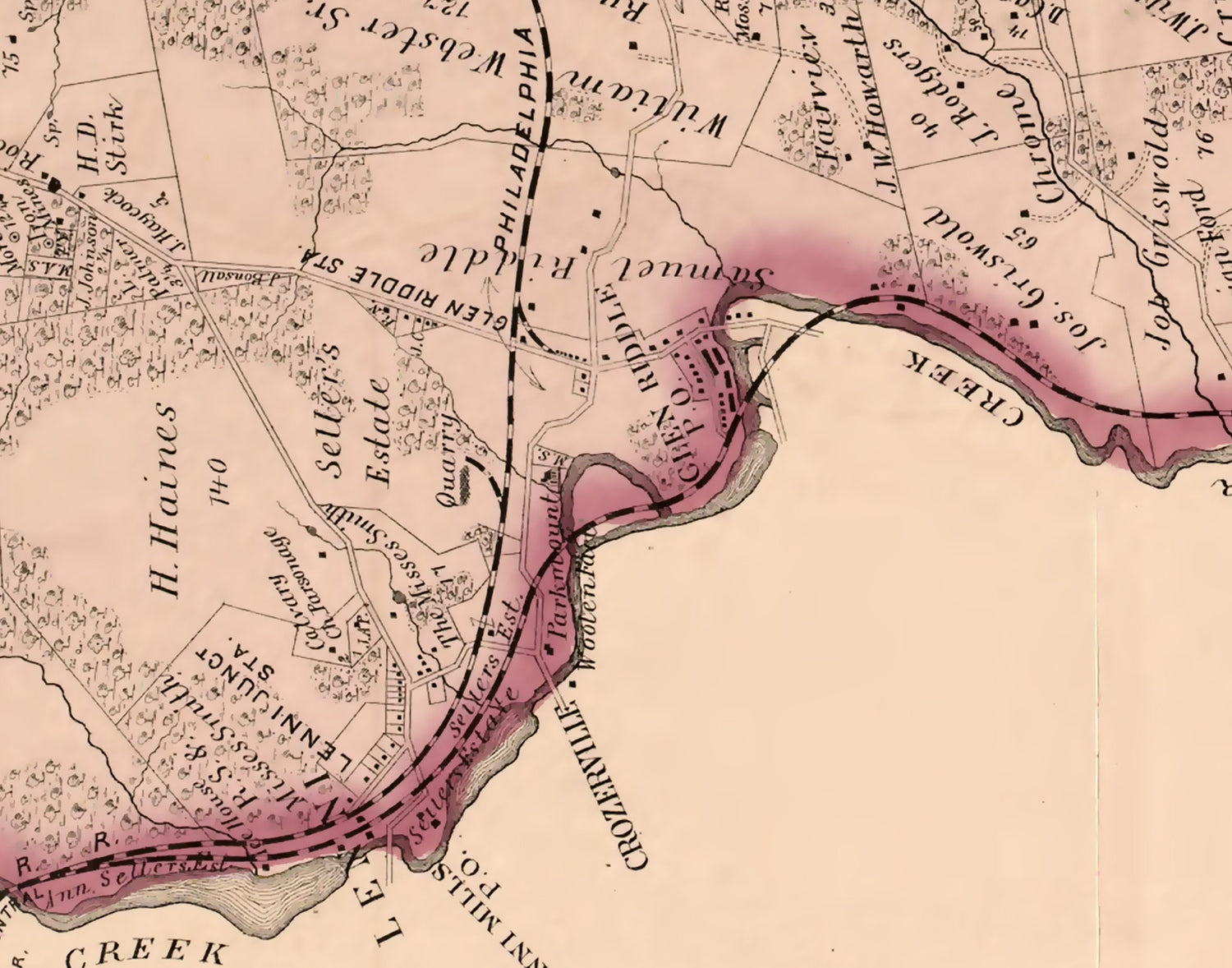 1875 Map of Middletown Township Delaware County Pennsylvania