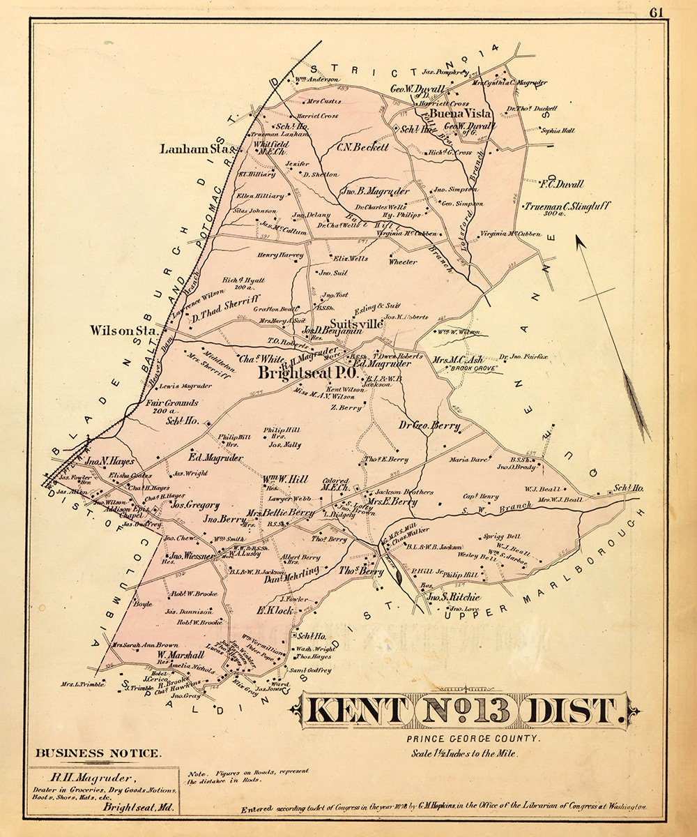 1879 Map of Kent District Montgomery County Maryland