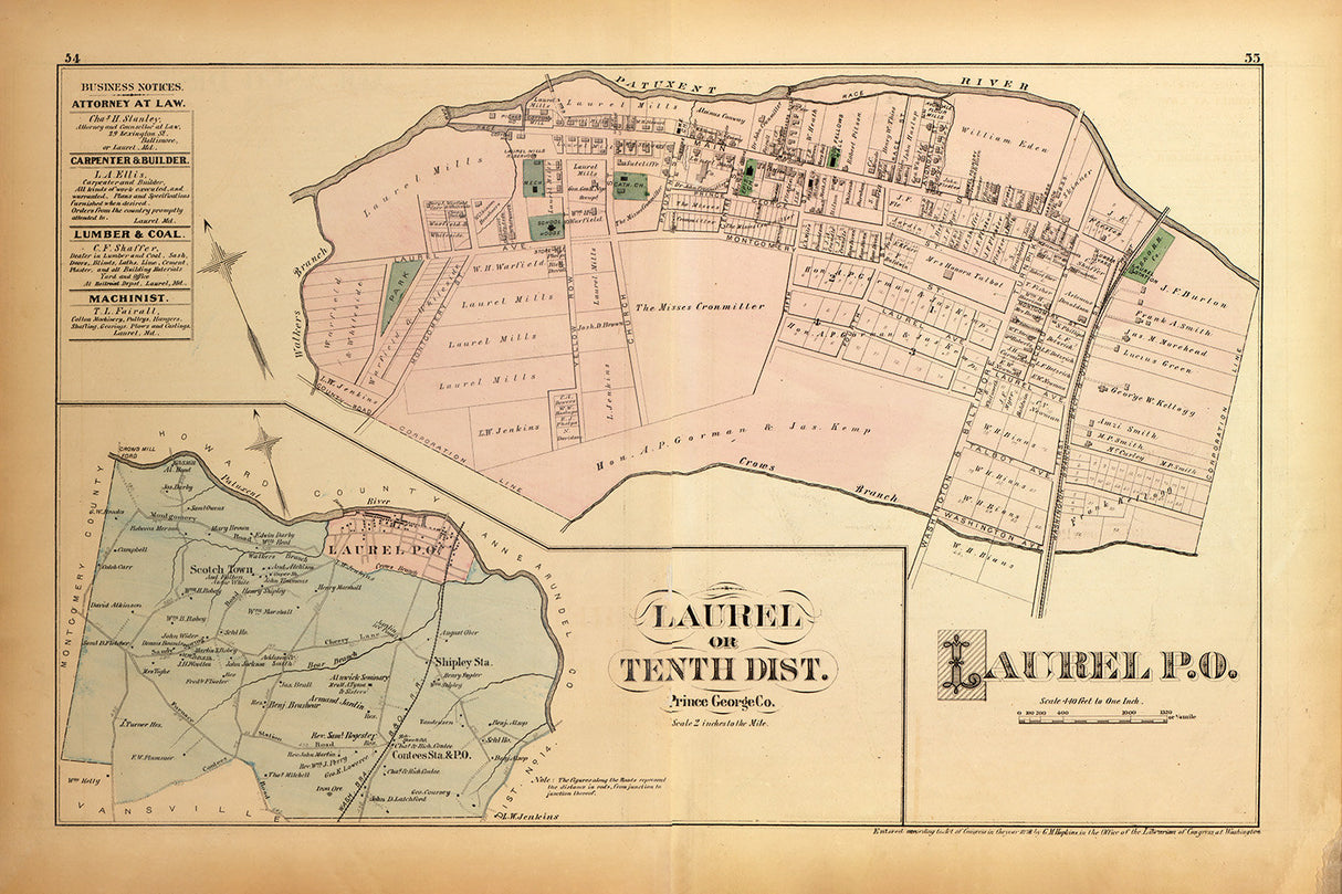 1879 Map of Laurel District Montgomery County Maryland