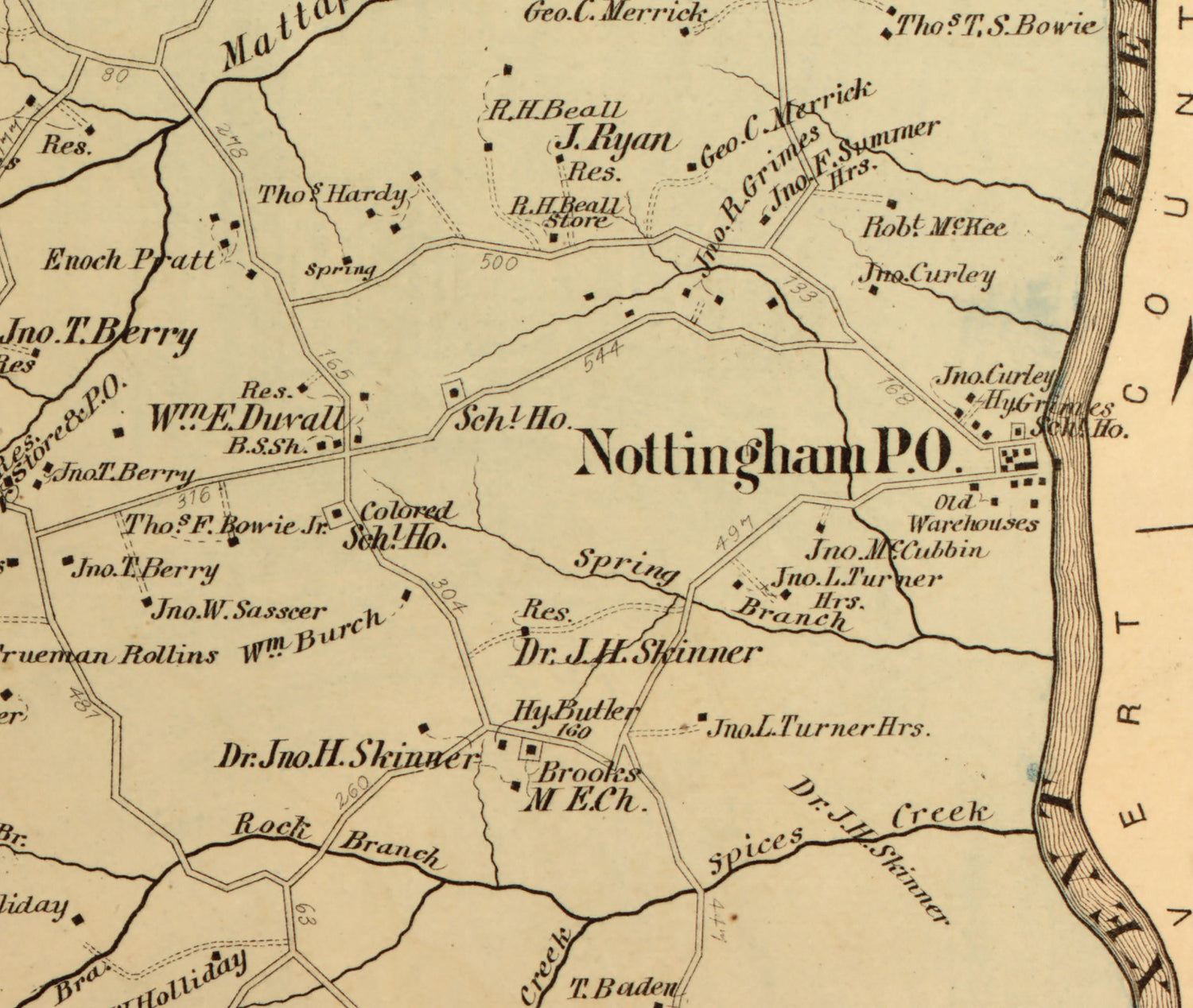 1879 Map of Nottingham District Montgomery County Maryland