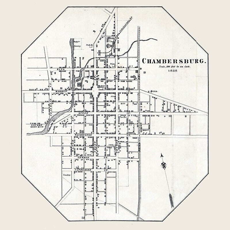 1858 Map of Chambersburg Franklin County Pennsylvania