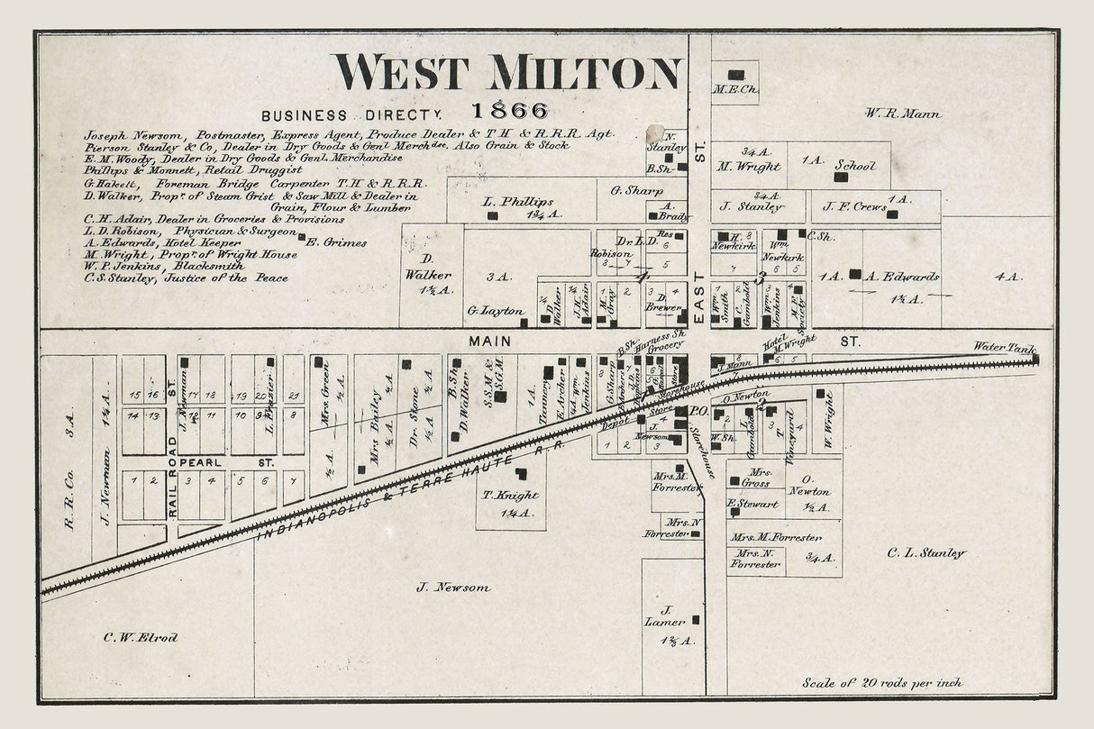 1866 Map of West Milton Hendricks County Indiana