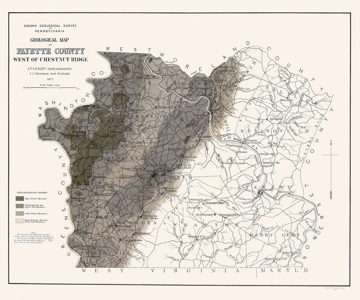 1877 Map of Fayette County Pennsylvania Coal Field