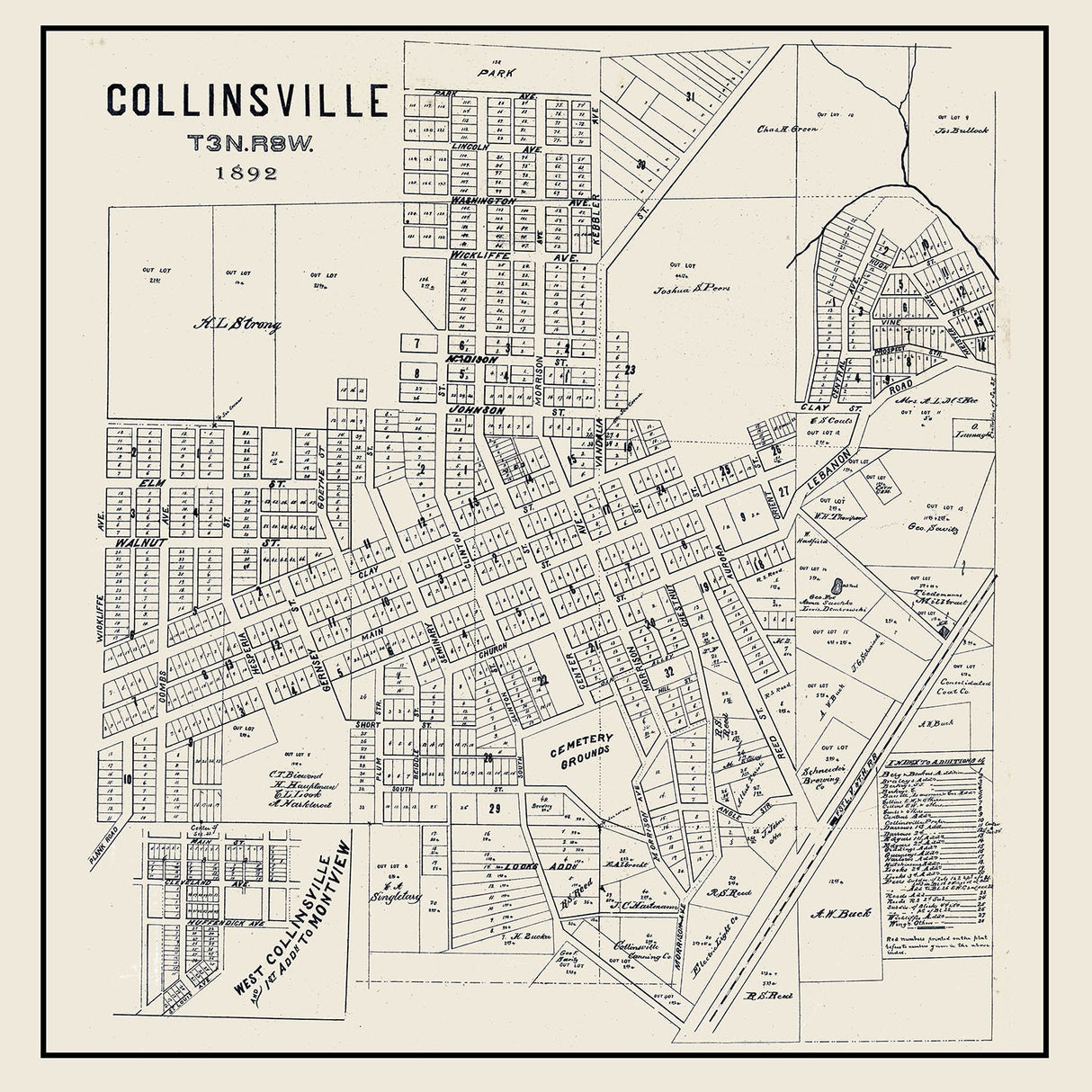 1892 Map of Collinsville Madison County Illinois