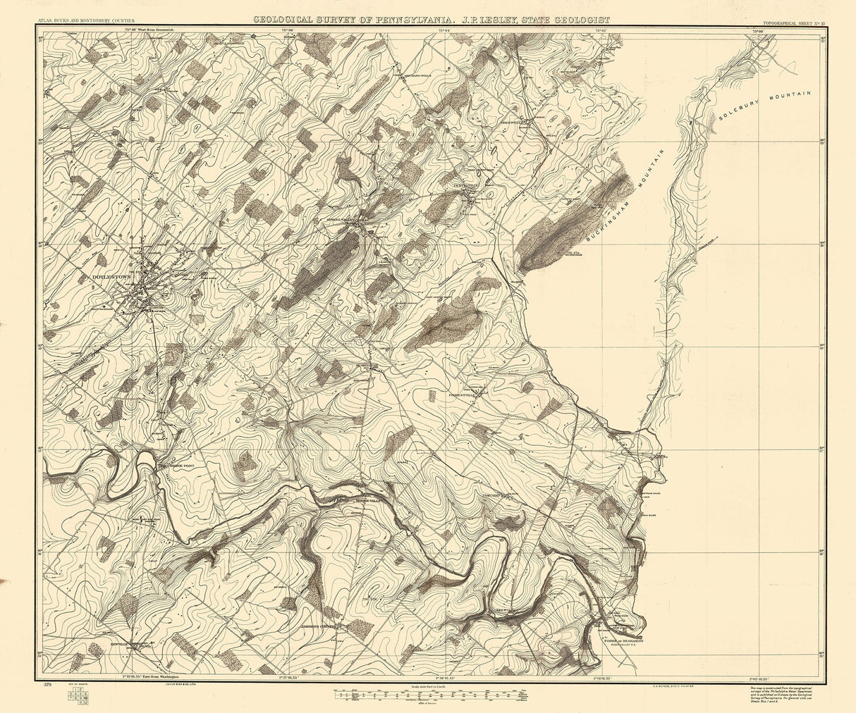 1881 Map of Doylestown Region Bucks County Pennsylvania