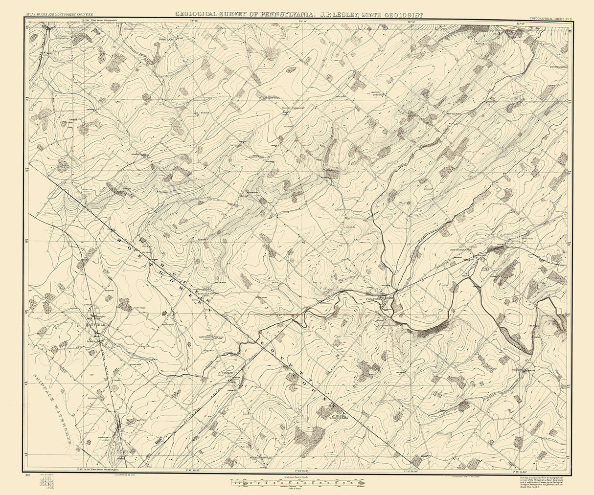 1881 Map of Hatfield Region Montgomery County Pennsylvania
