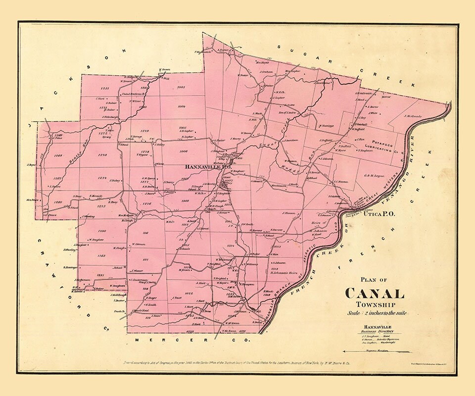 1865 Map of Canal Township Venango County Pennsylvania Oil Region