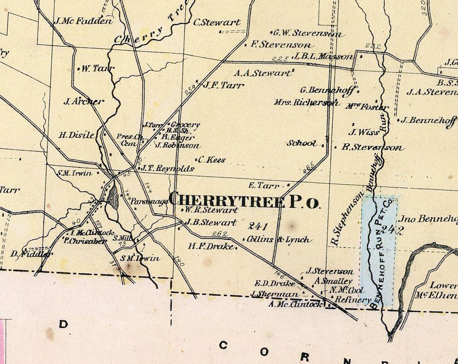 1865 Map of Cherrytree Township Venango County Pennsylvania Oil Region