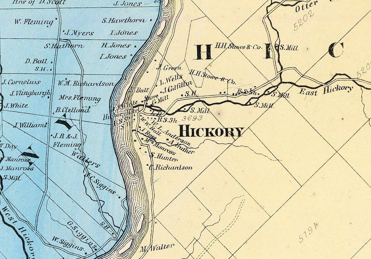 1865 Map of Harmony Hickory Kingsley and Tionesta Township Venango County Pa