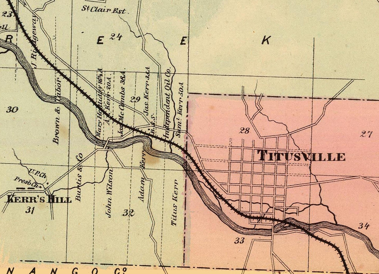 1865 Map of Oil Creek Venango County Pennsylvania Oil Region