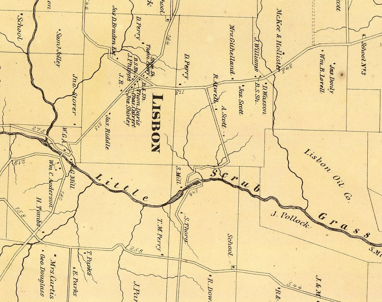 1865 Map of Scrub Grass Township Venango County Pennsylvania Oil Region