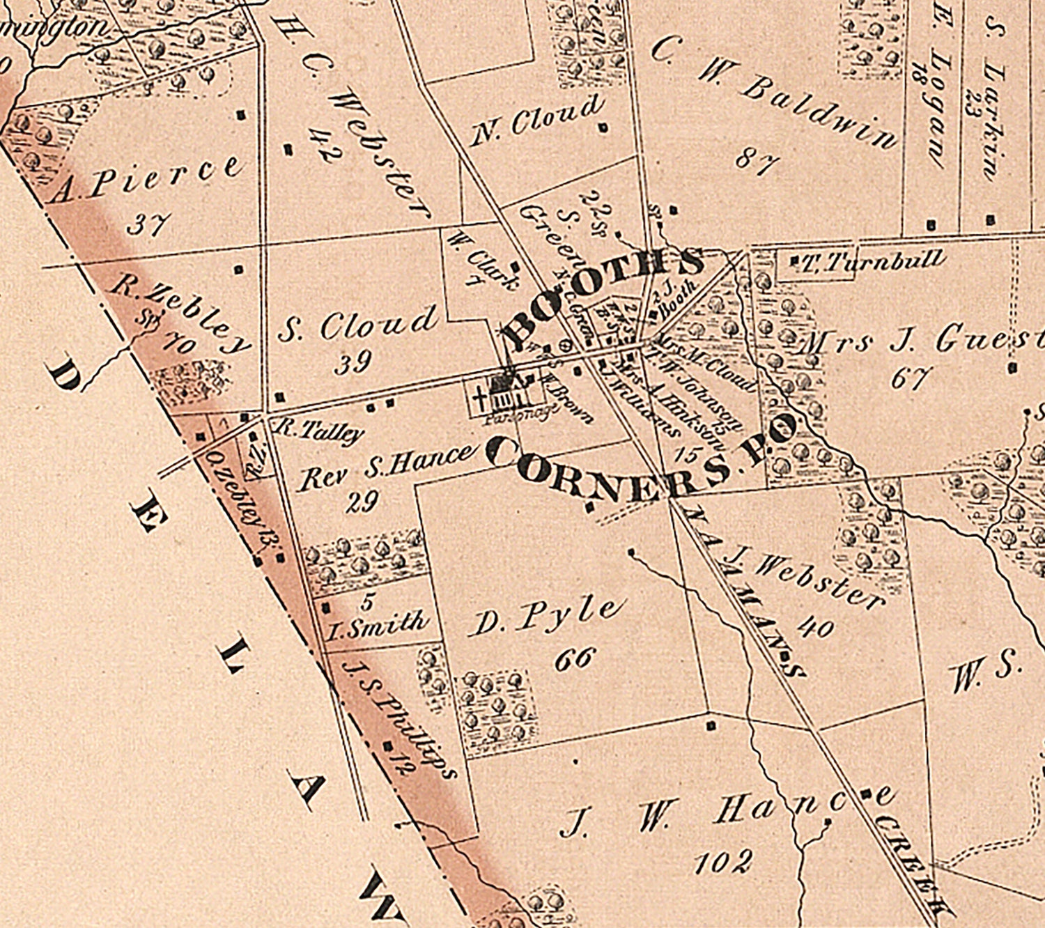 1875 Map of Bethel Township Delaware County Pennsylvania