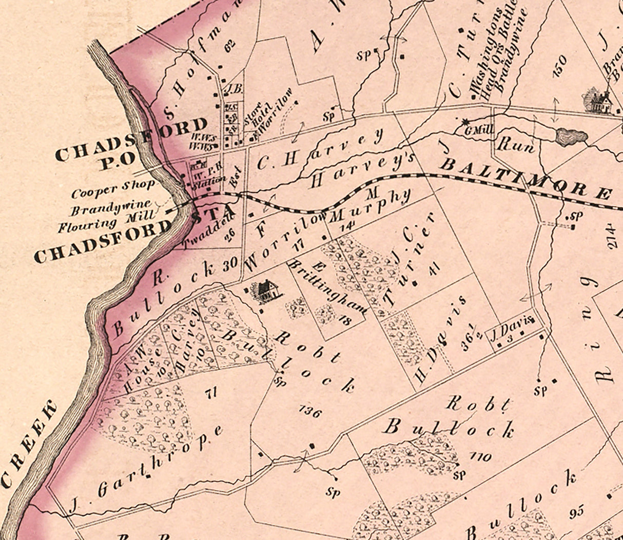 1875 Map of Birmingham Township Delaware County Pennsylvania